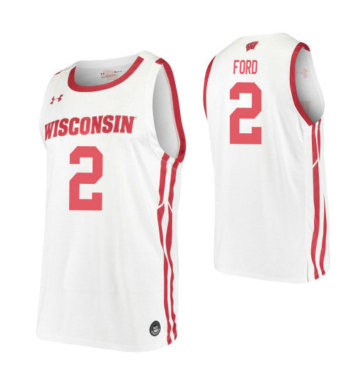 Aleem Ford College Basketball Jersey White Wisconsin Badgers retro stitched fan jersey RTJ6662 image 1