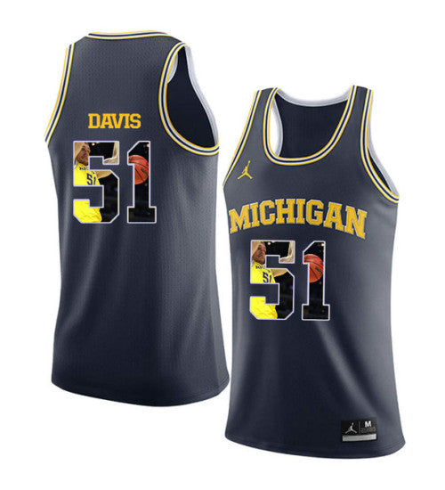 Michigan Wolverines 51 Austin Davis College Basketball Jersey Navy retro stitched fan jersey RTJ3572 image 1