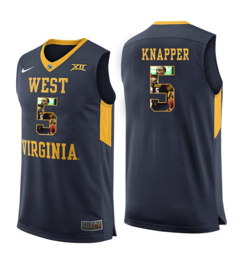 West Virginia Mountaineers 5 On Knapper College Basketball Jersey Navy 5751 retro stitched fan jersey RTJ6898 image 1