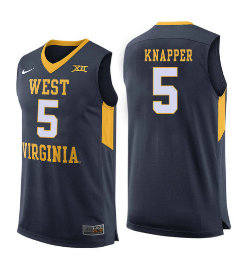 West Virginia Mountaineers 5 On Knapper College Basketball Jersey Navy 5753 retro stitched fan jersey RTJ6896 image 1