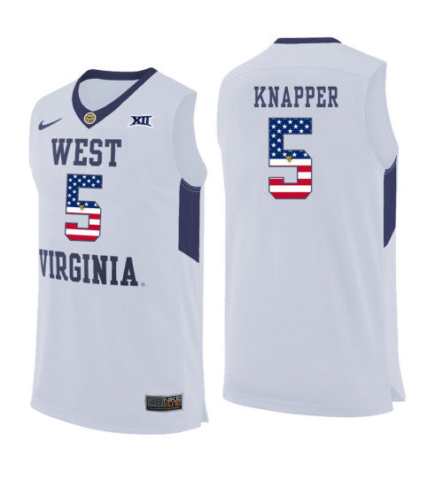 West Virginia Mountaineers 5 On Knapper College Basketball Jersey White 5755 retro stitched fan jersey RTJ6894 image 1