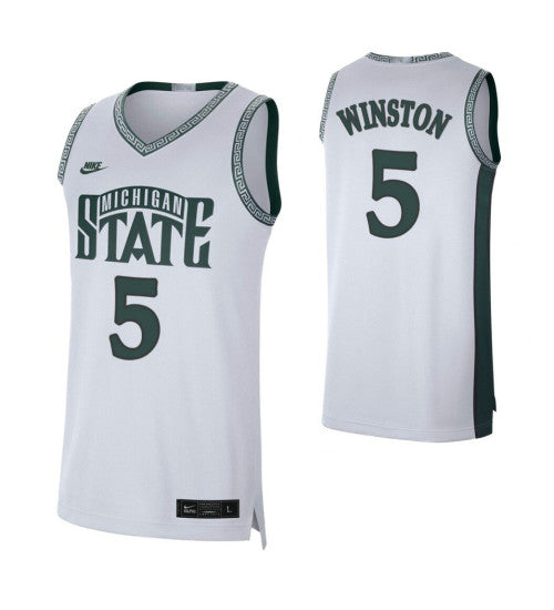 Michigan State Spartans 5 Cassius Winston White College Basketball Jersey 3028 retro stitched fan jersey RTJ9621 image
