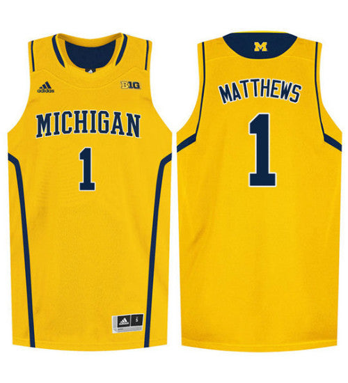 Michigan Wolverines 1 Charles Matthews College Basketball Jersey Gold retro stitched fan jersey RTJ9569 image 1