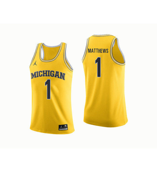 Michigan Wolverines 1 Charles Matthews College Basketball Jersey Yellow 3087 retro stitched fan jersey RTJ9562 image 1