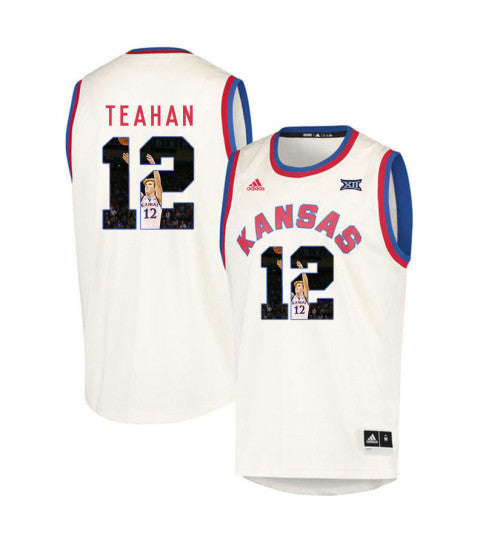Kansas Jayhawks 12 Chris Teahan College Basketball Jersey Cream retro stitched fan jersey RTJ4804 image 1