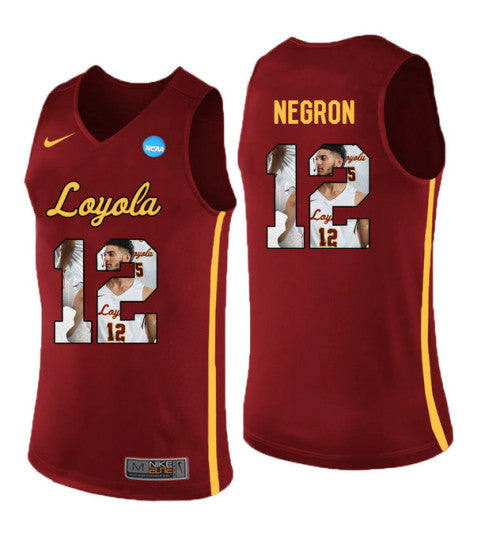 Loyola Chi Ramblers 12 Christian Negron College Basketball Jersey Red retro stitched fan jersey RTJ10167 image 1