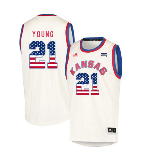 Kansas Jayhawks 21 Clay Young College Basketball Jersey Cream retro stitched fan jersey RTJ10632 image 1