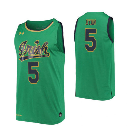 Cormac Ryan College Basketball Jersey Kelly Green Notre Dame Fighting Irish retro stitched fan jersey RTJ5906 image 1
