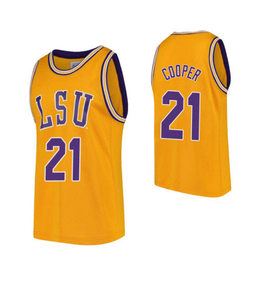 LSU Tigers Courtese Cooper College Basketball Jersey Gold retro stitched fan jersey RTJ4209 image 1