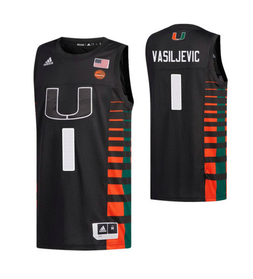 Miami Hurricanes 1 Dejan Vasiljevic Black College Basketball Jersey retro stitched fan jersey RTJ4063 image 1