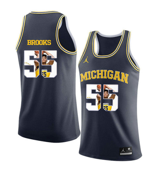 Michigan Wolverines 55 Eli Brooks College Basketball Jersey Navy 9090 retro stitched fan jersey RTJ3559 image 1