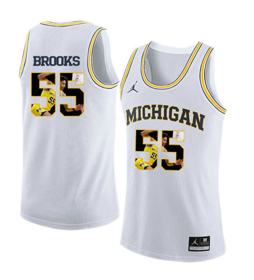 Michigan Wolverines 55 Eli Brooks College Basketball Jersey White 9092 retro stitched fan jersey RTJ3557 image 1