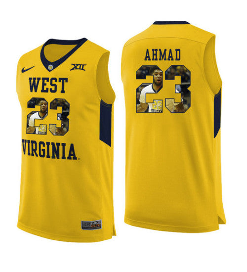 West Virginia Mountaineers 23 Esa Ahmad College Basketball Jersey Yellow retro stitched fan jersey RTJ1183 image 1