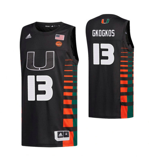 Miami Hurricanes 13 Filippos Gkogkos Black College Basketball Jersey retro stitched fan jersey RTJ4051 image 1