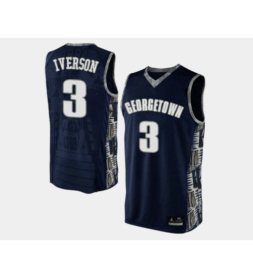 Georgetown Hoyas 3 Allen Iverson Navy Blue Road College Basketball Jersey retro stitched fan jersey RTJ11226 image 1
