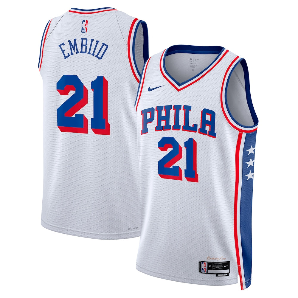 Philadelphia 76ers Association Edition Swingman Jersey White Joel Embiid retro stitched fan jersey RTJ12940 image 1