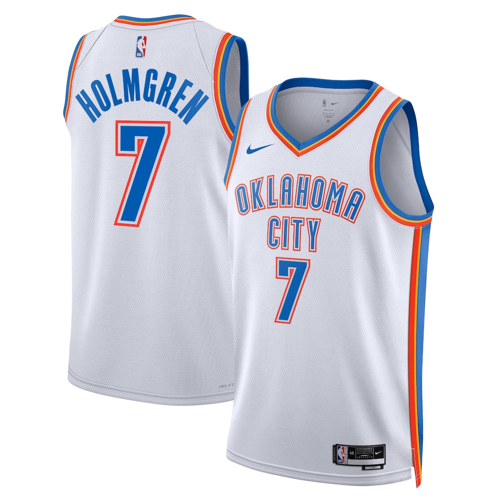 Oklahoma City Thunder Association Edition Swingman Jersey White Chet Holmgren retro stitched fan jersey RTJ12938 image