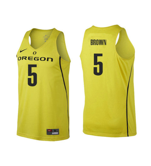 Oregon Ducks 5 Elijah Brown College Basketball Jersey Gold retro stitched fan jersey RTJ8374 image 1