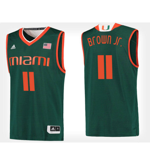 Miami Hurricanes 11 Bruce Brown Jr Green Alternate College Basketball Jersey retro stitched fan jersey RTJ4055 image 1