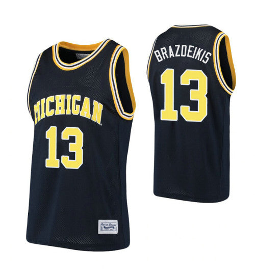 Michigan Wolverines 13 Ignas Brazdeikis Navy College Basketball Jersey 3126 retro stitched fan jersey RTJ9523 image 1