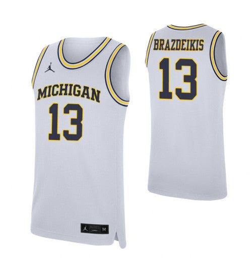 Michigan Wolverines 13 Ignas Brazdeikis White College Basketball Jersey retro stitched fan jersey RTJ9522 image 1