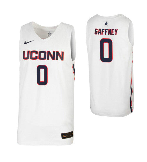 UConn Huskies 0 Jalen Gaffney White College Basketball Jersey retro stitched fan jersey RTJ1774 image 1