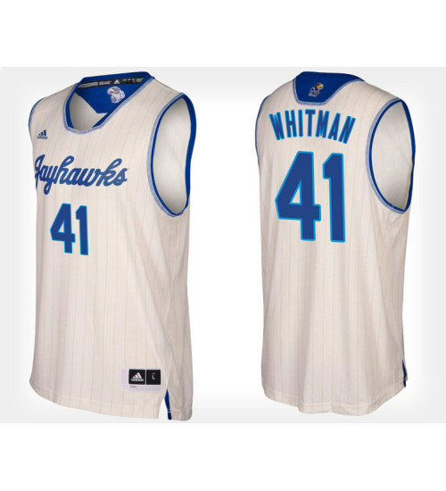Kansas Jayhawks 41 Jack Whitman Cream Alternate College Basketball Jersey retro stitched fan jersey RTJ10551 image 1