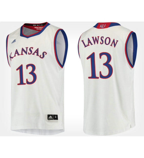 Kansas Jayhawks 13 Kj Lawson White Road College Basketball Jersey retro stitched fan jersey RTJ4789 image 1