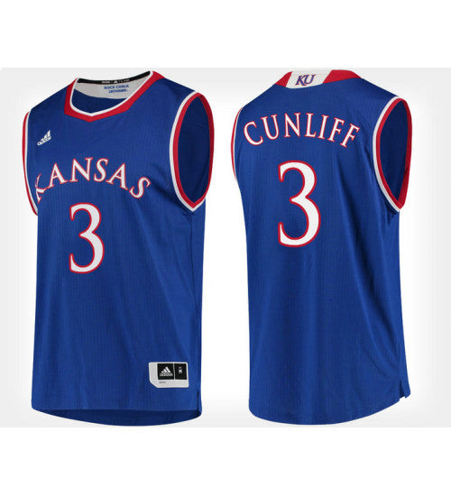 Kansas Jayhawks 3 Sam Cunliffe Blue Home College Basketball Jersey retro stitched fan jersey RTJ4727 image 1