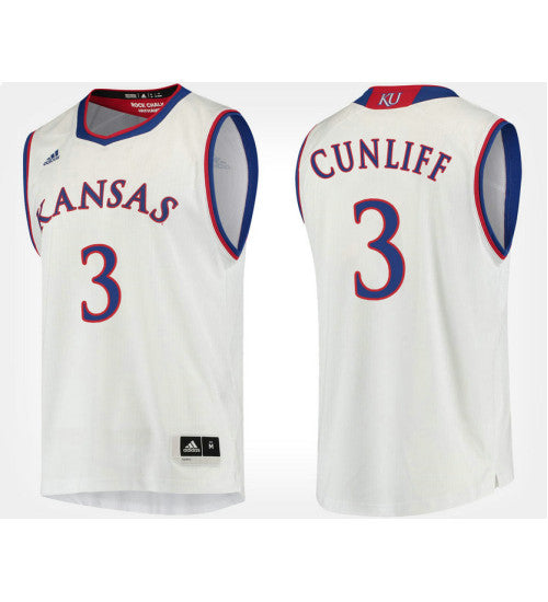 Kansas Jayhawks 3 Sam Cunliffe White Road College Basketball Jersey retro stitched fan jersey RTJ10592 image 1