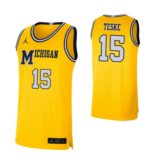 Michigan Wolverines 15 Jon Teske Maize College Basketball Jersey retro stitched fan jersey RTJ3683 image 1