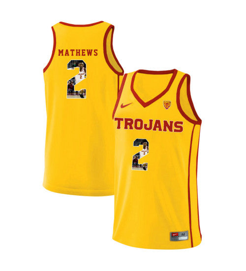 USC Trojans 2 Jonah Mathews College Basketball Jersey Yellow 5203 retro stitched fan jersey RTJ7446 image 1