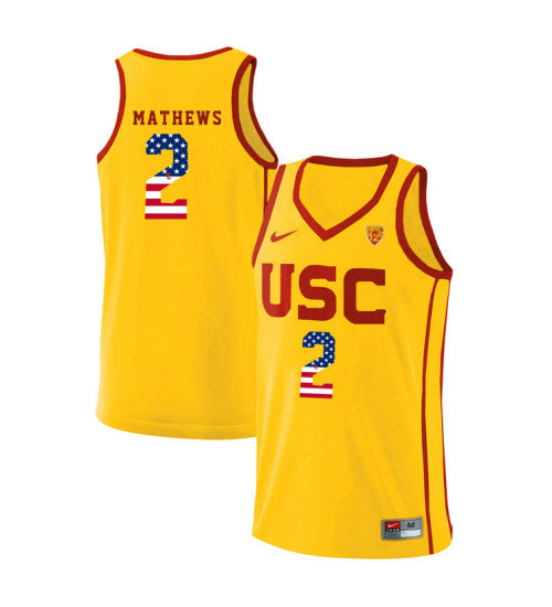 USC Trojans 2 Jonah Mathews College Basketball Jersey Yellow 5204 retro stitched fan jersey RTJ7445 image 1
