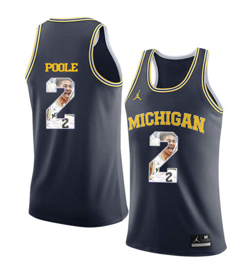Michigan Wolverines 2 Jordan Poole College Basketball Jersey Navy 3158 retro stitched fan jersey RTJ9491 image 1