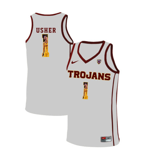 USC Trojans 1 Jordan Usher College Basketball Jersey White 10927 retro stitched fan jersey RTJ1722 image 1