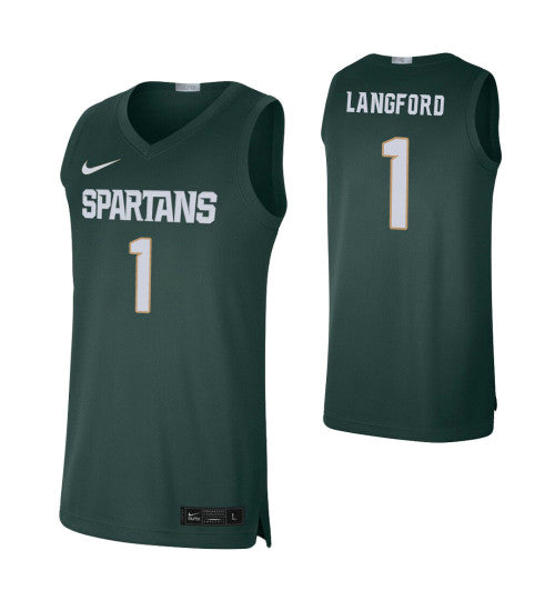 Michigan State Spartans 1 Joshua Langford Green College Basketball Jersey 8684 retro stitched fan jersey RTJ3965 image