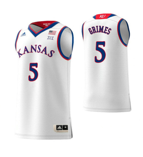 Kansas Jayhawks 5 Quentin Grimes College Basketball Jersey White retro stitched fan jersey RTJ4672 image 1
