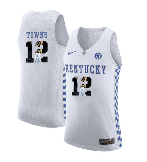 Kentucky Wildcats 12 Karl Anthony Towns College Basketball Jersey White retro stitched fan jersey RTJ10407 image 1