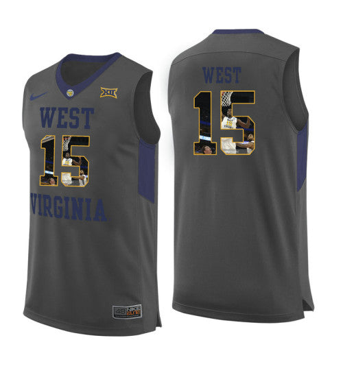 West Virginia Mountaineers 15 Lamont West College Basketball Jersey Gray 5684 retro stitched fan jersey RTJ6965 image 1