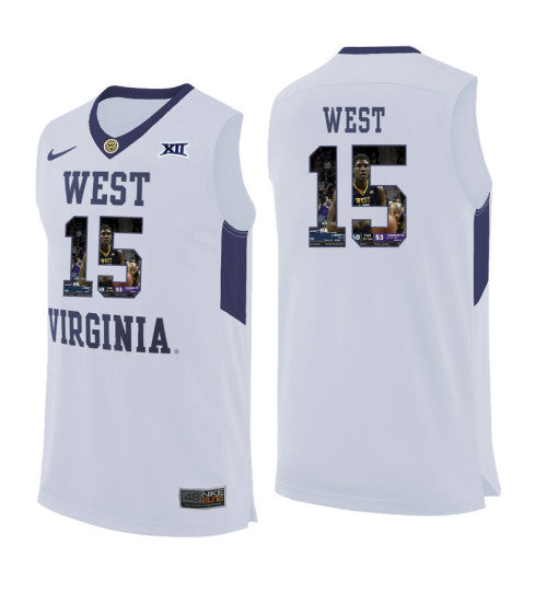 West Virginia Mountaineers 15 Lamont West College Basketball Jersey White 11442 retro stitched fan jersey RTJ1207