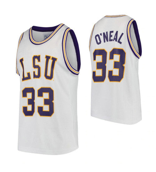 LSU Tigers 33 Shaquille Oneal White College Basketball Jersey retro stitched fan jersey RTJ10070 image 1