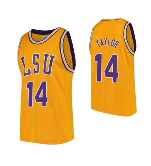 LSU Tigers Marlon Taylor College Basketball Jersey Gold retro stitched fan jersey RTJ4204 image 1