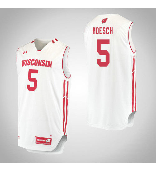 Wisconsin Badgers 5 Aaron Moesch College Basketball Jersey White retro stitched fan jersey RTJ1022 image 1