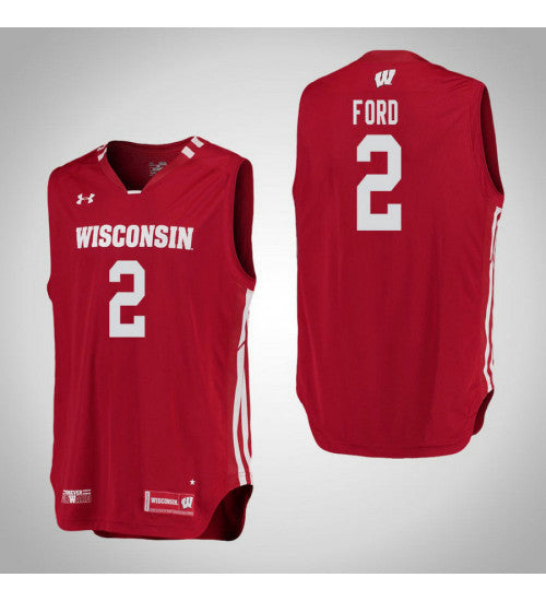 Wisconsin Badgers 2 Aleem Ford College Basketball Jersey Red retro stitched fan jersey RTJ1055 image 1