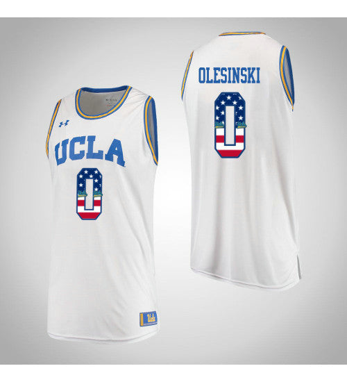 UCLA Bruins 0 Alex Olesinski USA Flag College Basketball Jersey White retro stitched fan jersey RTJ7623 image 1