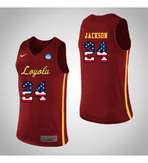 Loyola Chi Ramblers 24 Aundre Jackson USA Flag College Basketball Jersey Red retro stitched fan jersey RTJ4293 image 1