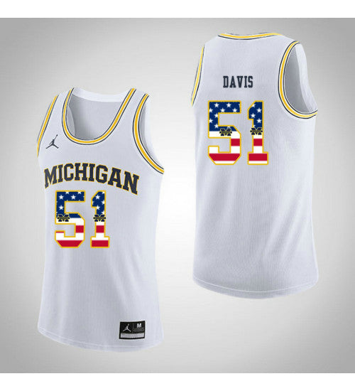 Michigan Wolverines 51 Austin Davis Jordan USA Flag College Basketball Jersey White retro stitched fan jersey RTJ9378