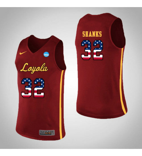 Loyola Chi Ramblers 32 Carson Shanks USA Flag College Basketball Jersey Red retro stitched fan jersey RTJ4283 image 1