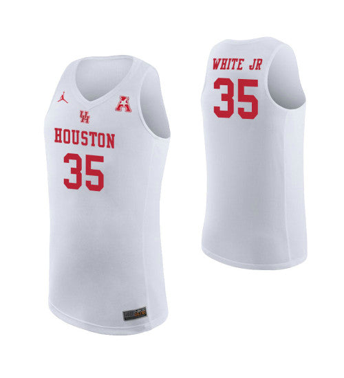 Houston Cougars 35 Fabian White Jr College Basketball Jersey White retro stitched fan jersey RTJ5166 image 1