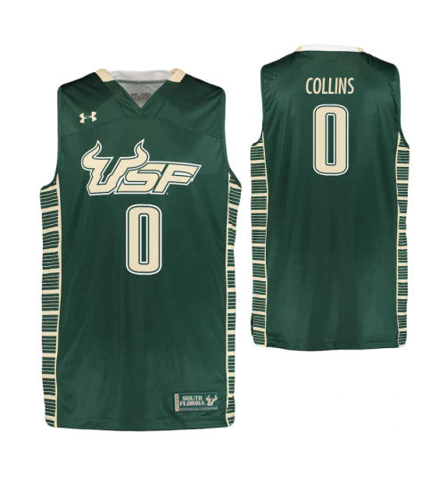 South Florida Bulls 0 David Collins College Basketball Jersey Green retro stitched fan jersey RTJ2322 image 1